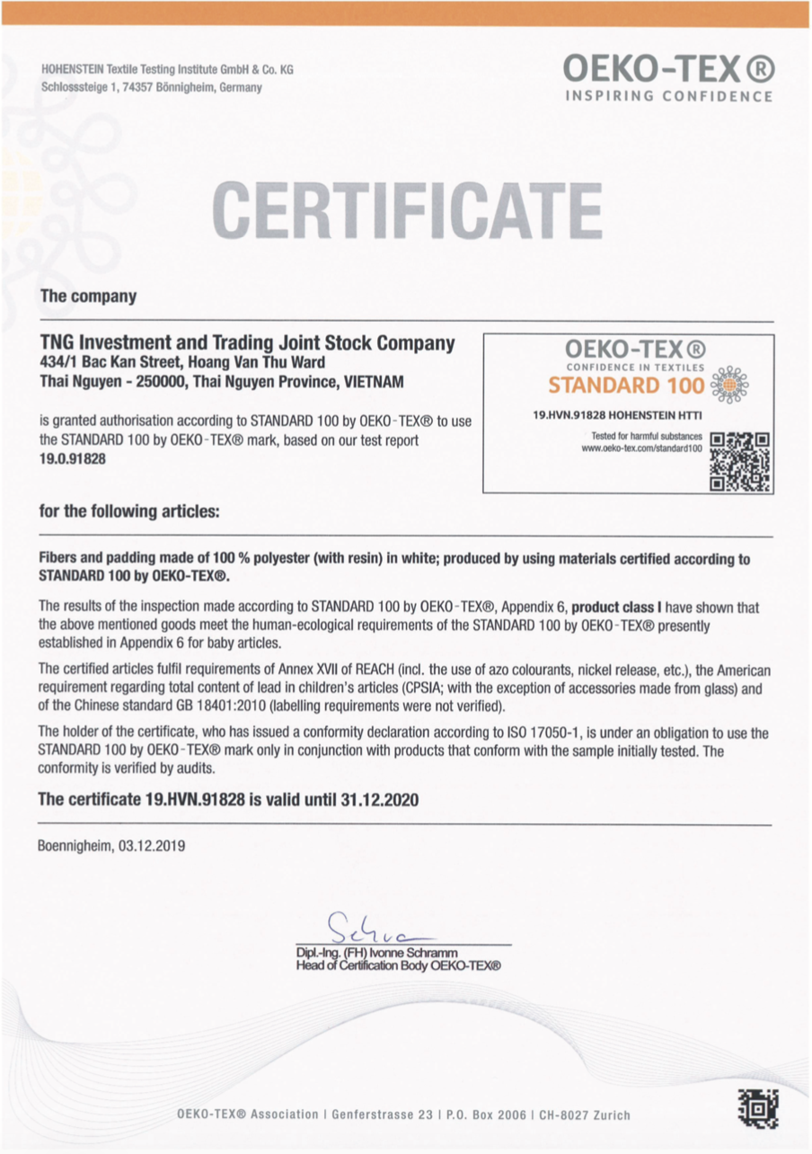 OEKO TEX certification TNG padding